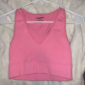 Pink cropped stella plunge garage tank top